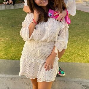 Aqua long sleeve smocked mini dress